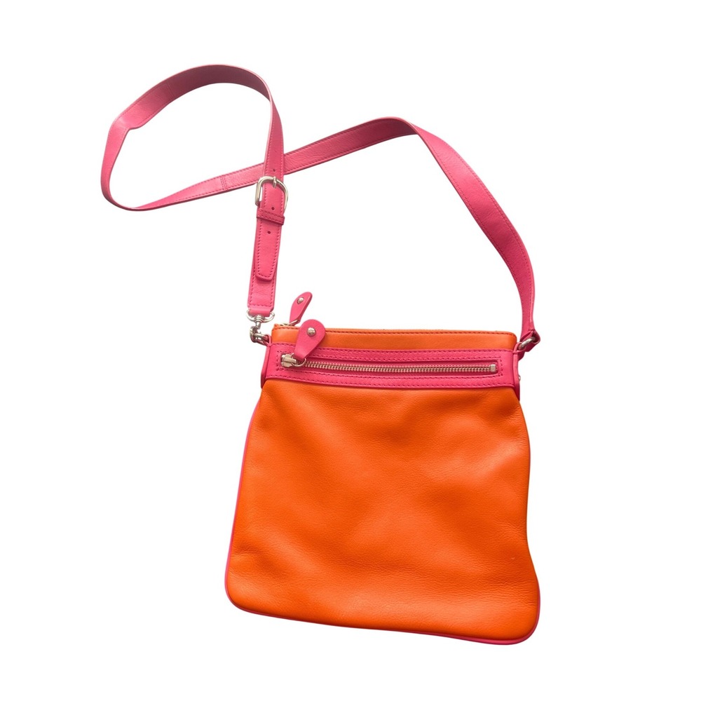 Kate Landry Leather Crossbody Bag Small Messenger Purse Colorblock Orange Pink